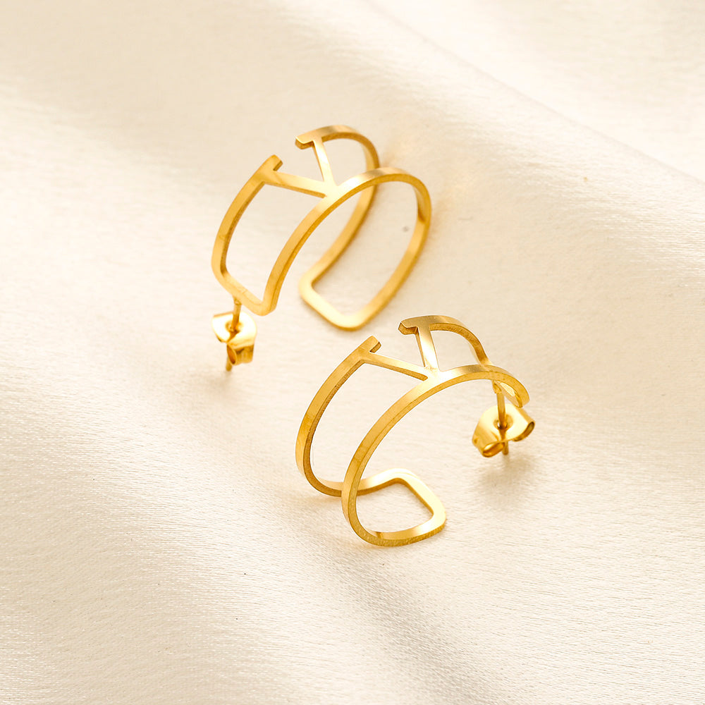 304 Stainless Steel Openwork Roman Numeral Hoop Earrings