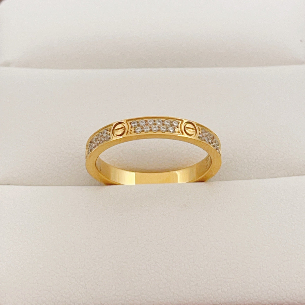 Pave Screw-Detail Slim Band Ring