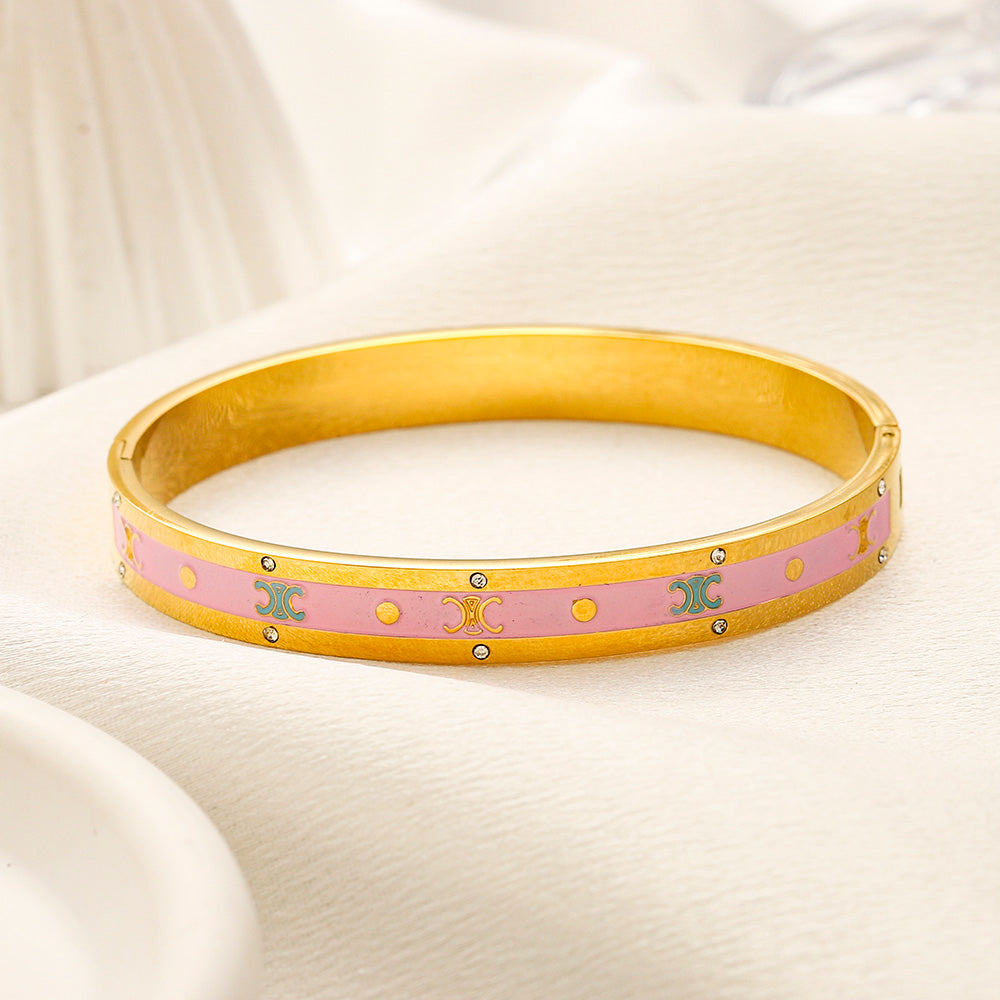 304 Stainless Steel Pink Inlay Bangle
