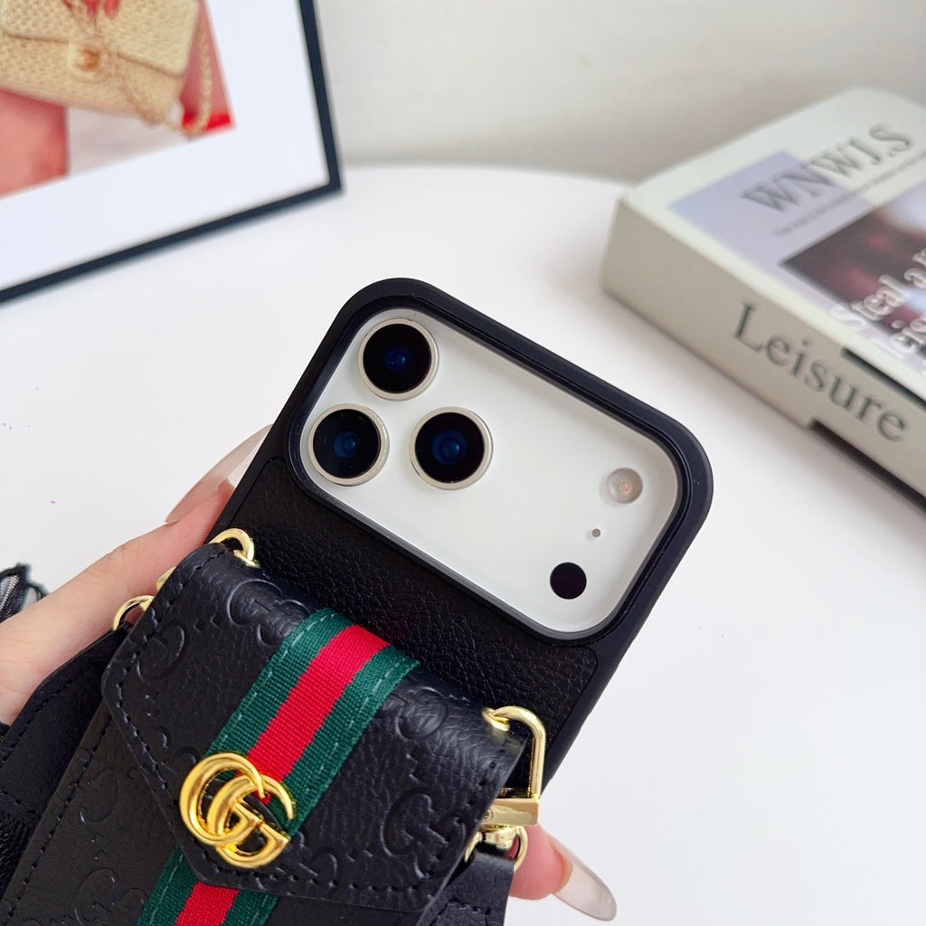 Web Stripe Phone Case with Card Pocket and Strap