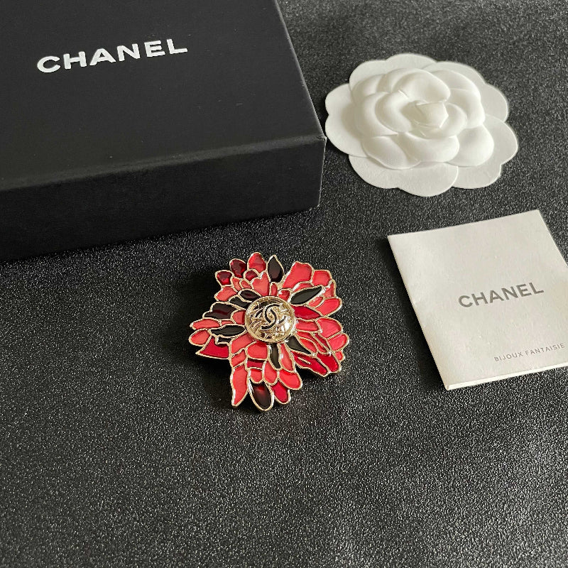 Red Petal Flower Emblem Brooch