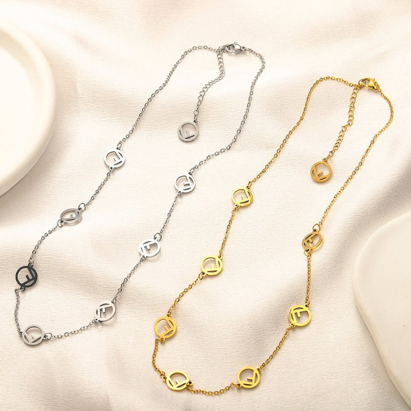 304 Stainless Steel Round Monogram Station Necklace