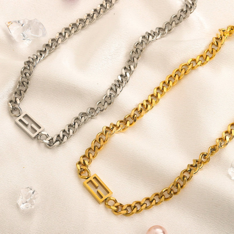 304 Stainless Steel Geometric-Clasp Curb Chain Necklace