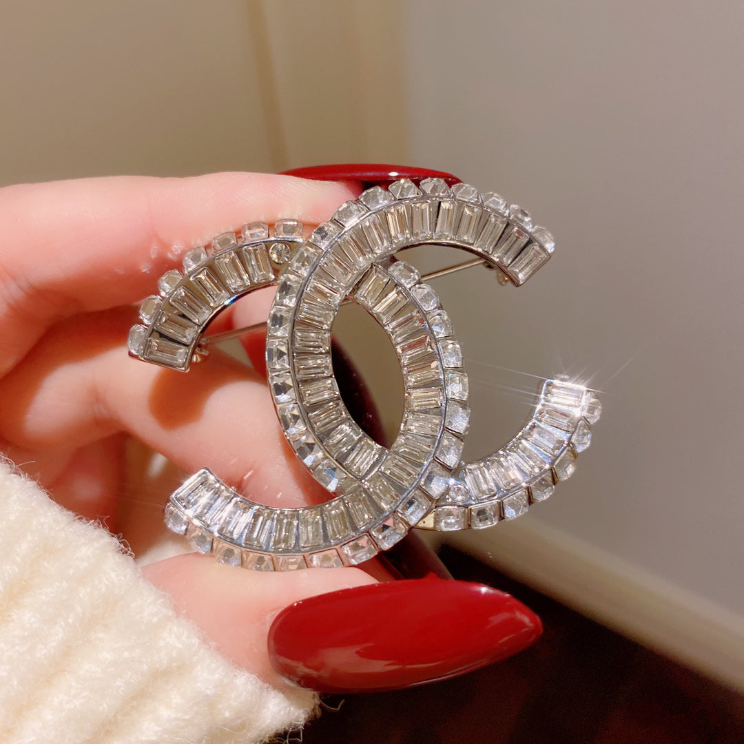 Rectangular Stone-Set Interlocking Emblem Brooch