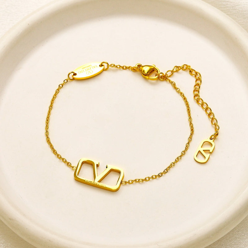 304 Stainless Steel Polished V-Motif Chain Bracelet