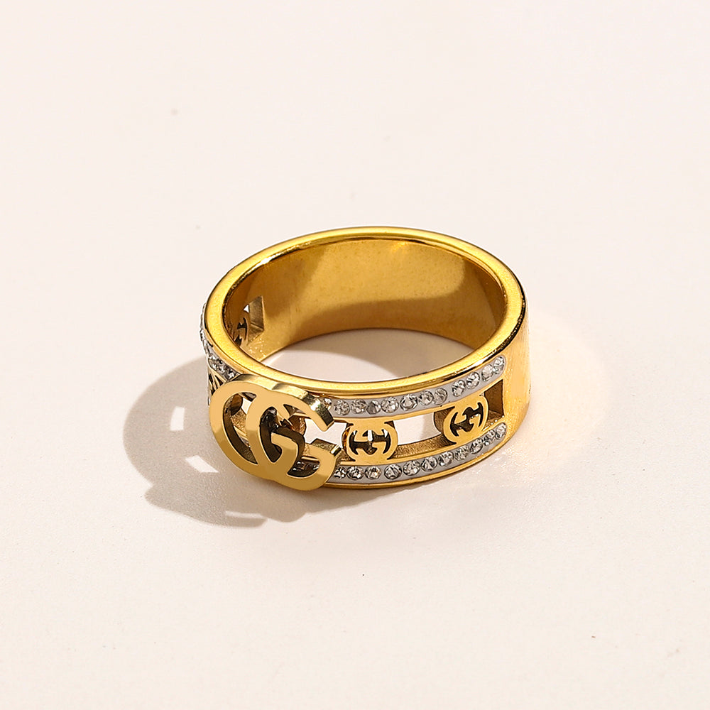 304 Stainless Steel Wide Emblem Ring with Stone-Set Edges