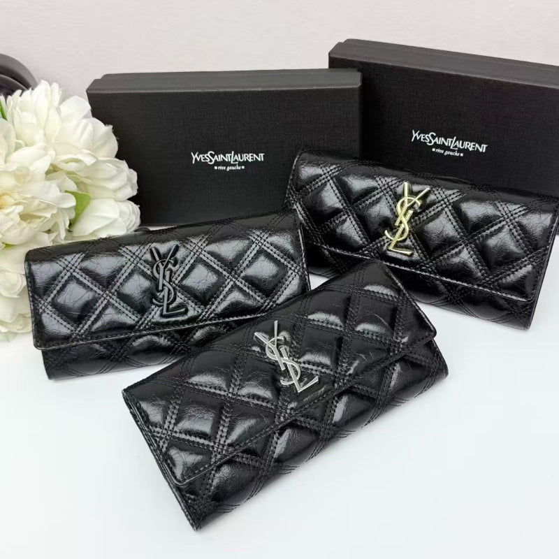 Geometric Quilted Long Wallet 028