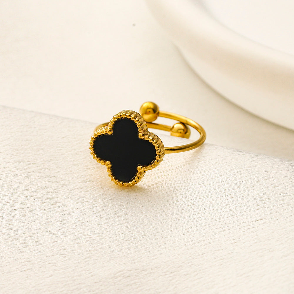Color-Inlay Quatrefoil Open Ring