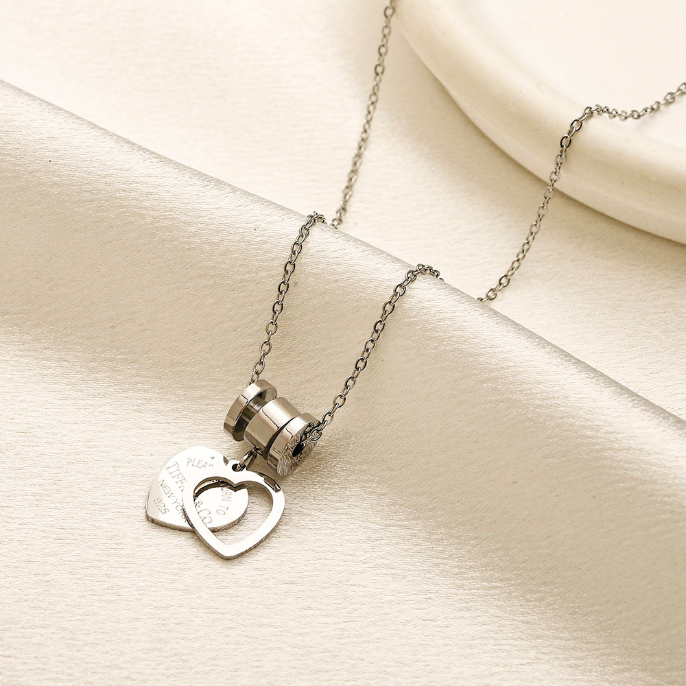 304 Stainless Steel Barrel & Heart Pendant Necklace