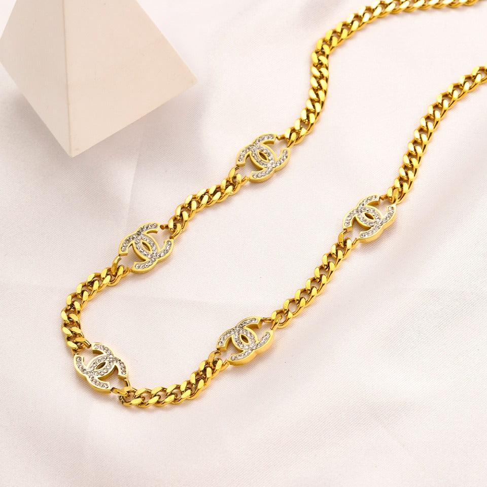 304 Stainless Steel Round Monogram Curb Chain Bracelet & Necklace - Individual or Set