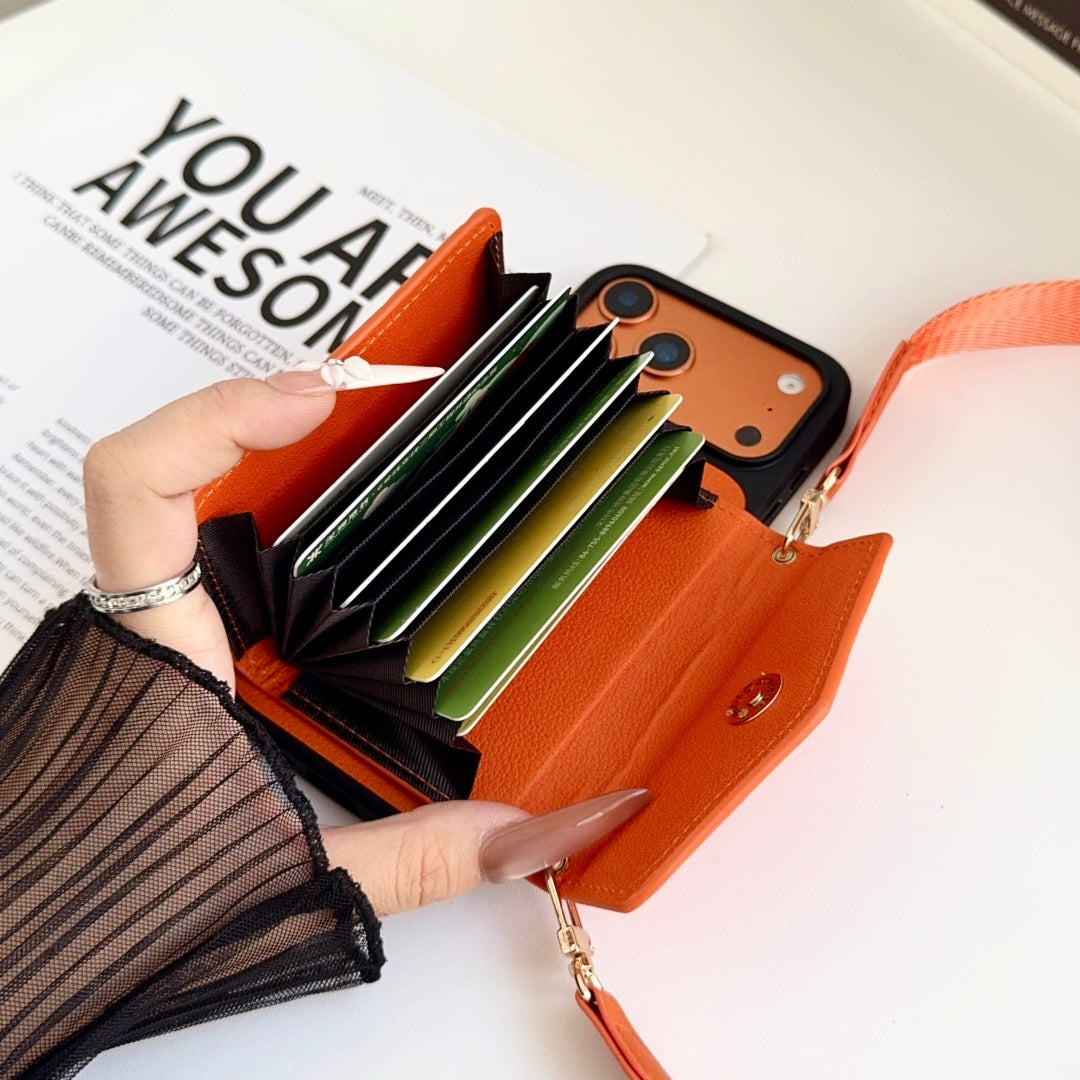 Embossed Letter Phone Case with Card Pocket and Strap