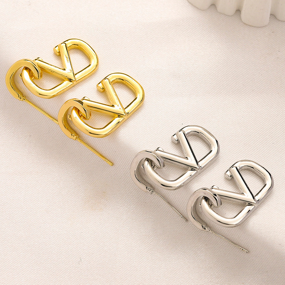 304 Stainless Steel Double V-Motif Drop Earrings