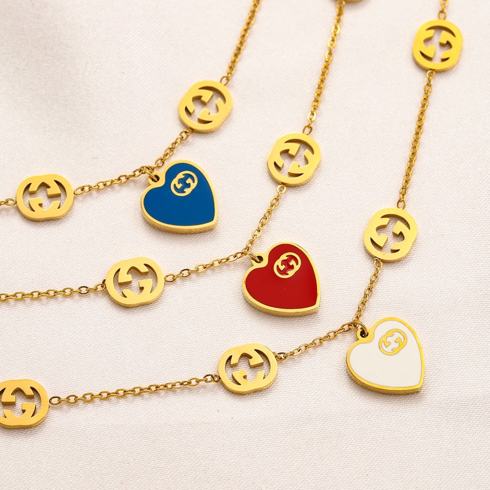 304 Stainless Steel Round Monogram & Heart Charm Bracelet