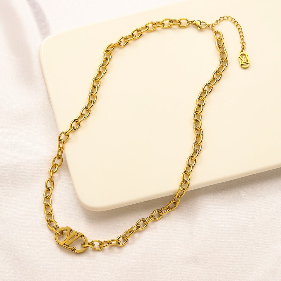 304 Stainless Steel Monogram Chain Earrings, Bracelet & Necklace Collection