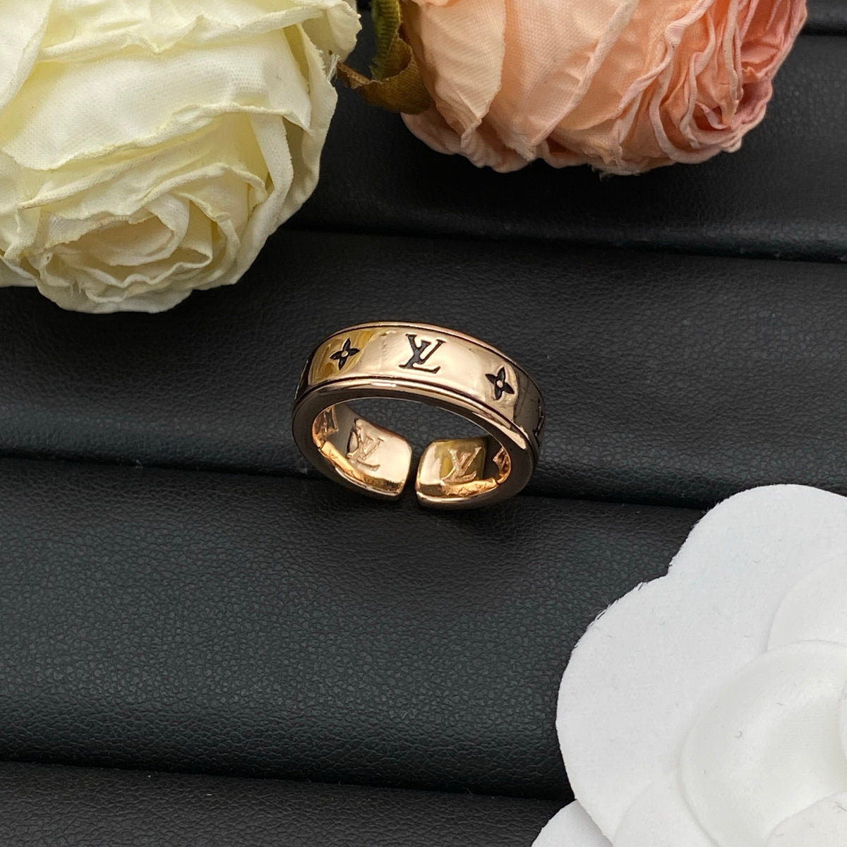 Openwork Monogram Wide Band Ring