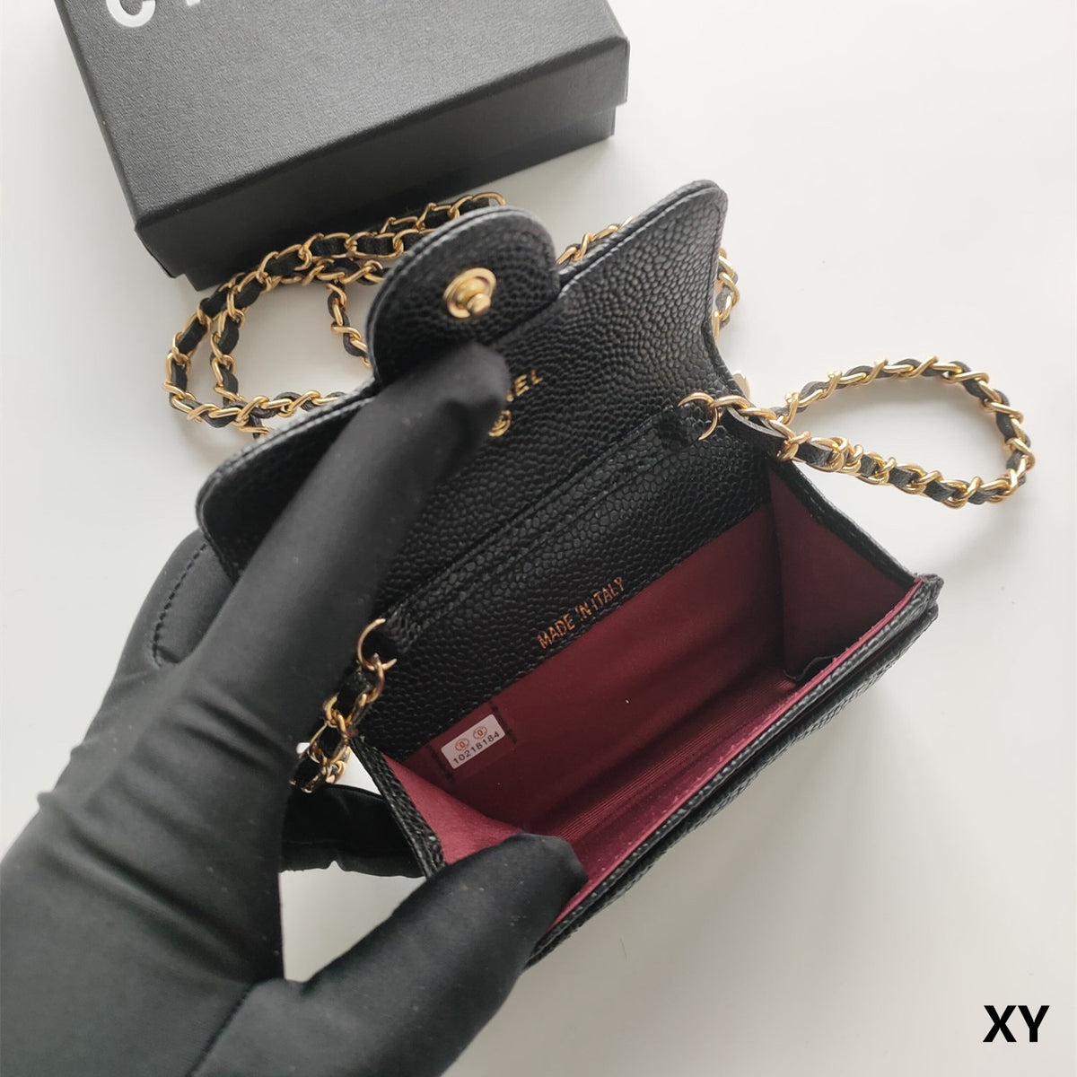 Quilted Compact Chain Strap Wallet 024