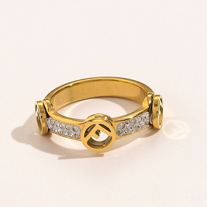 Triple Round Motif Band Ring with Stone Accents