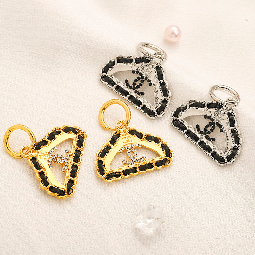 304 Stainless Steel Black Woven Triangle Drop Earrings