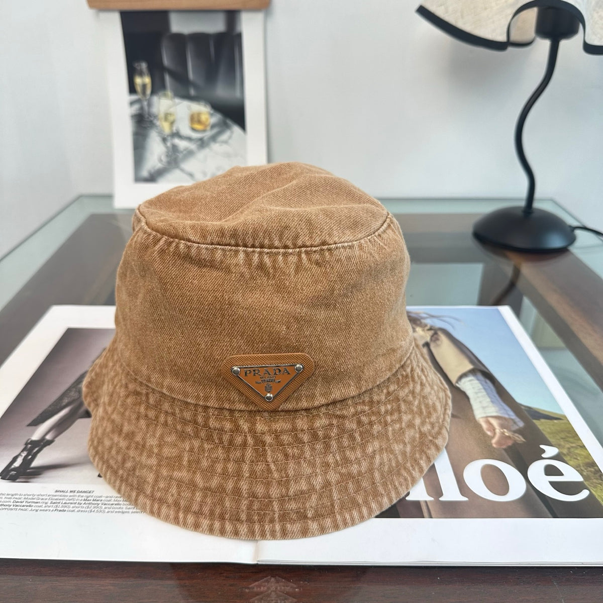Denim Bucket Hat with Triangle Emblem