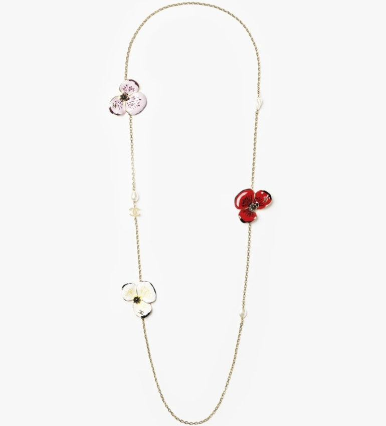 Layered Floral Necklace with Pearl-Look Tassels