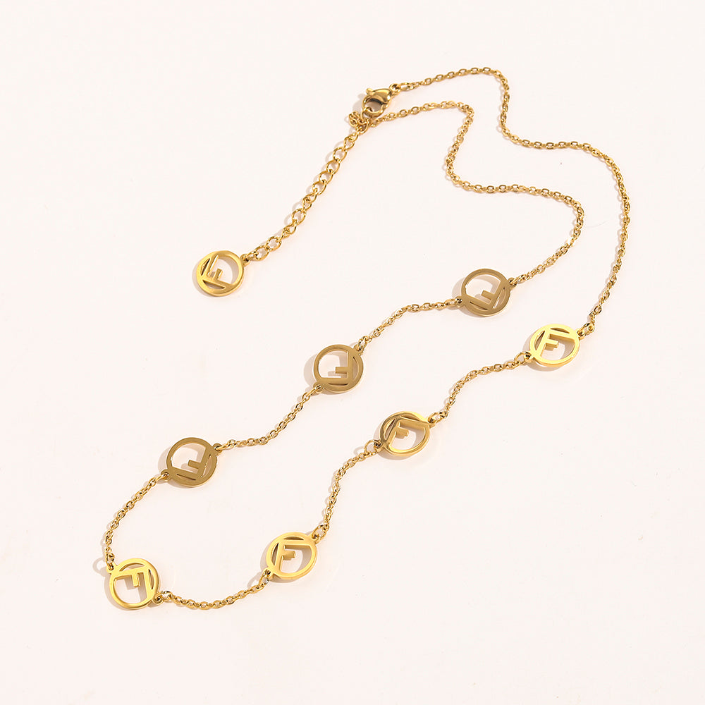 304 Stainless Steel Round Monogram Station Necklace