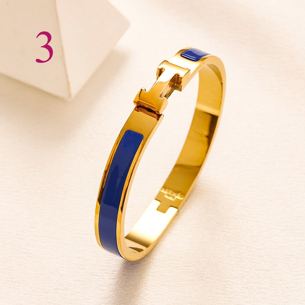 304 Stainless Steel Slim Color-Inlay H-Clasp Bangle Bracelet