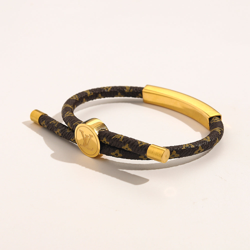 304 Stainless Steel Adjustable Monogram Cord Plate Bracelet