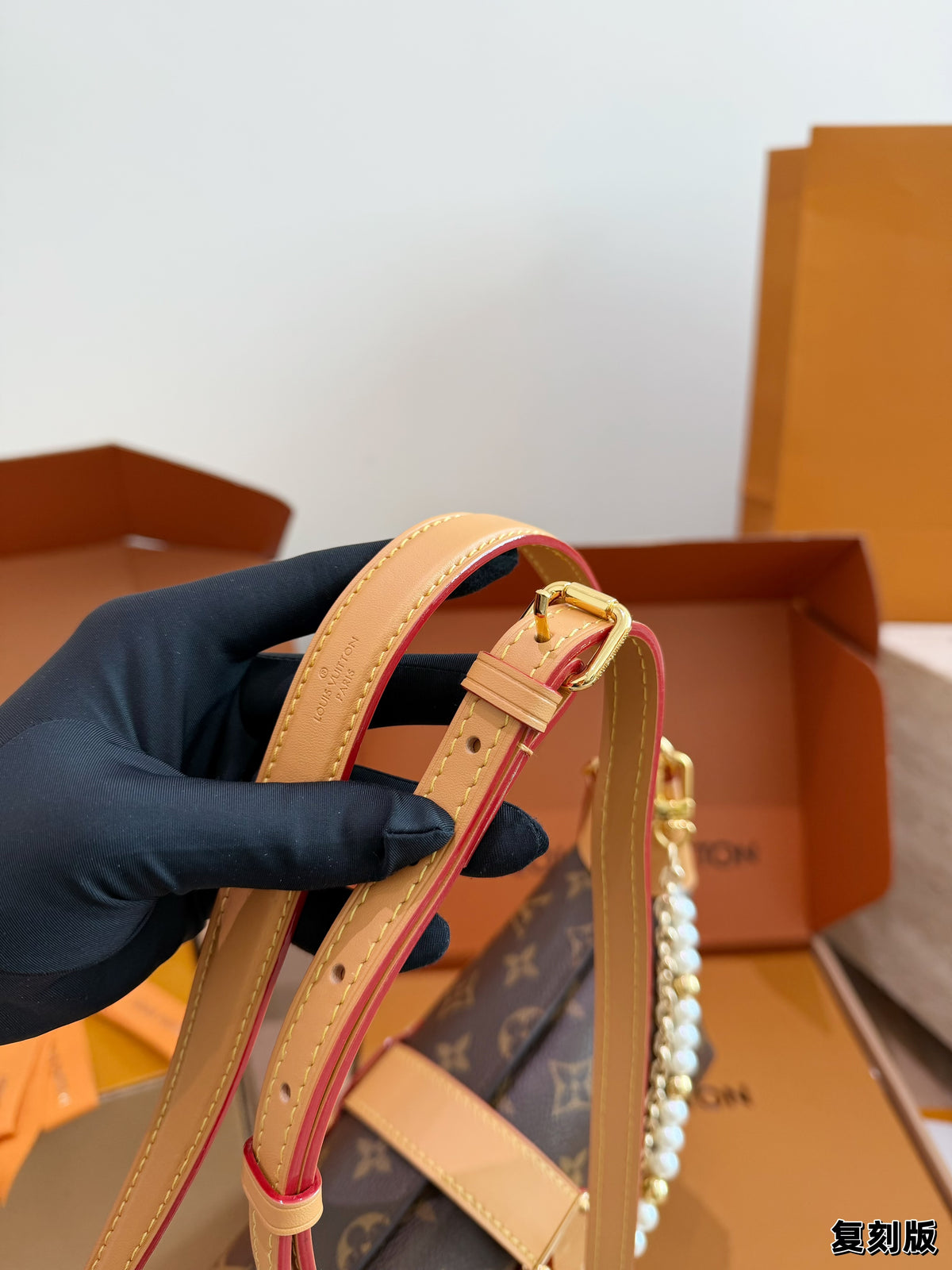 Monogram Pearl-Chain Shoulder Bag — view 2
