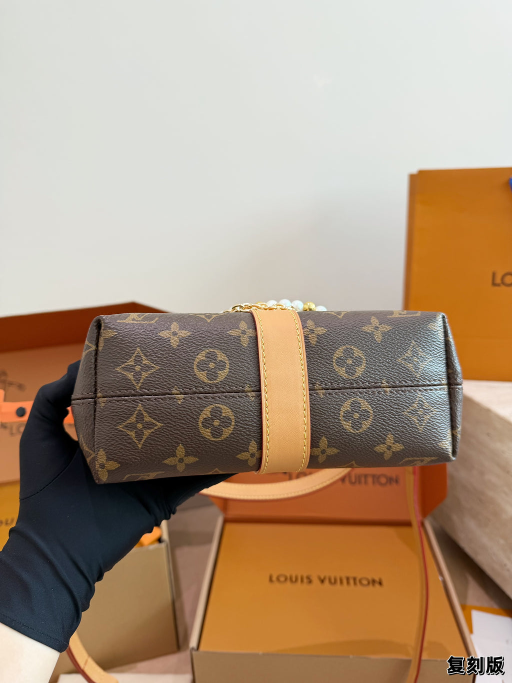 Monogram Pearl-Chain Shoulder Bag — view 3