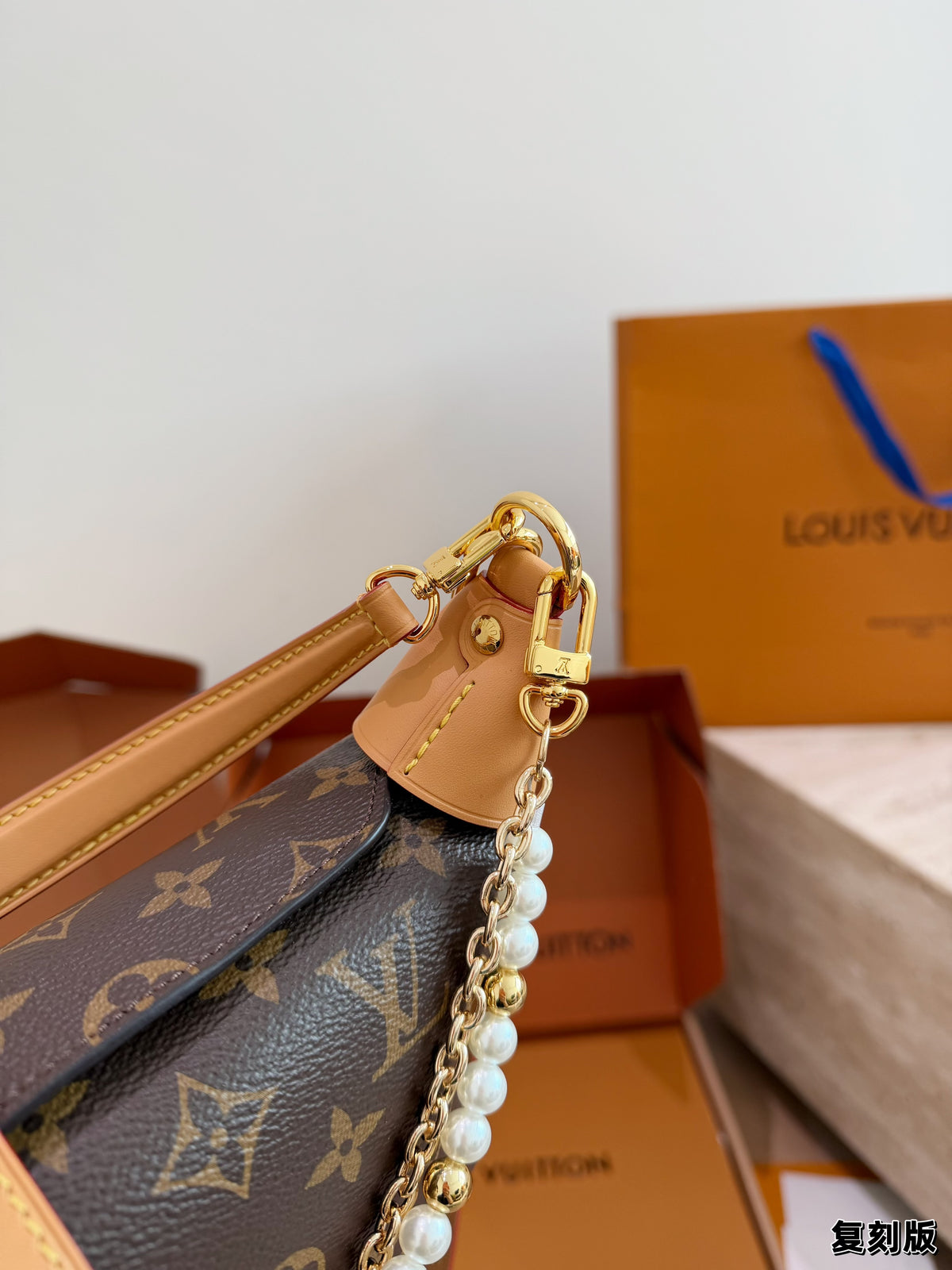 Monogram Pearl-Chain Shoulder Bag — view 6