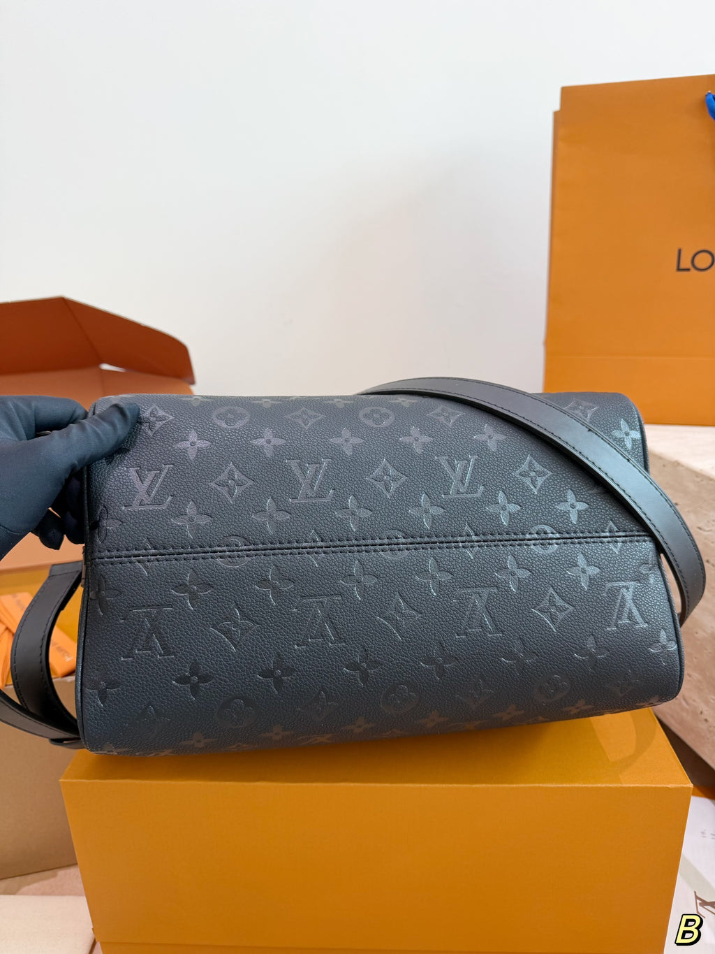 Embossed Leather Barrel Satchel — view 1