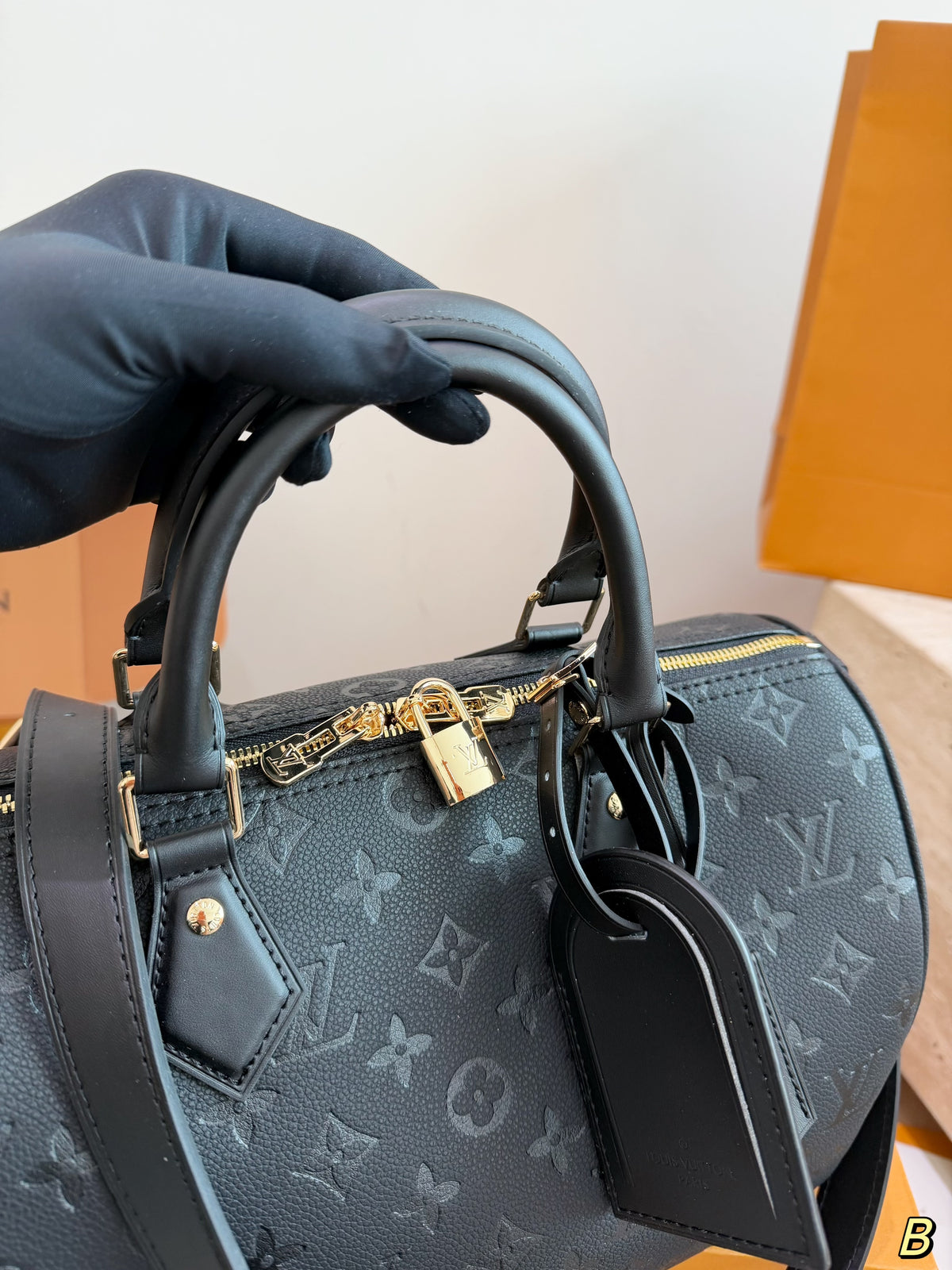 Embossed Leather Barrel Satchel — view 5