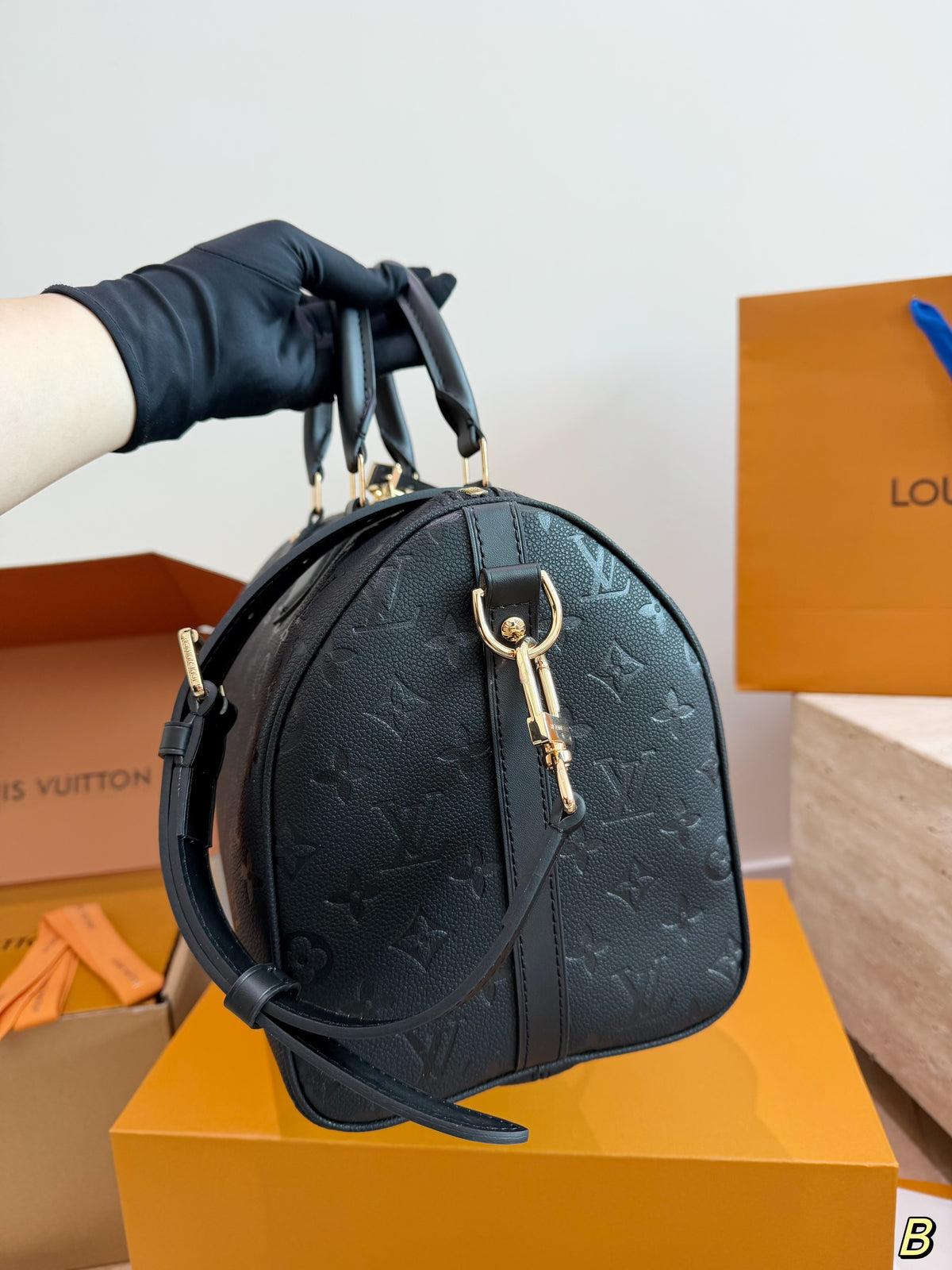 Embossed Leather Barrel Satchel — view 7