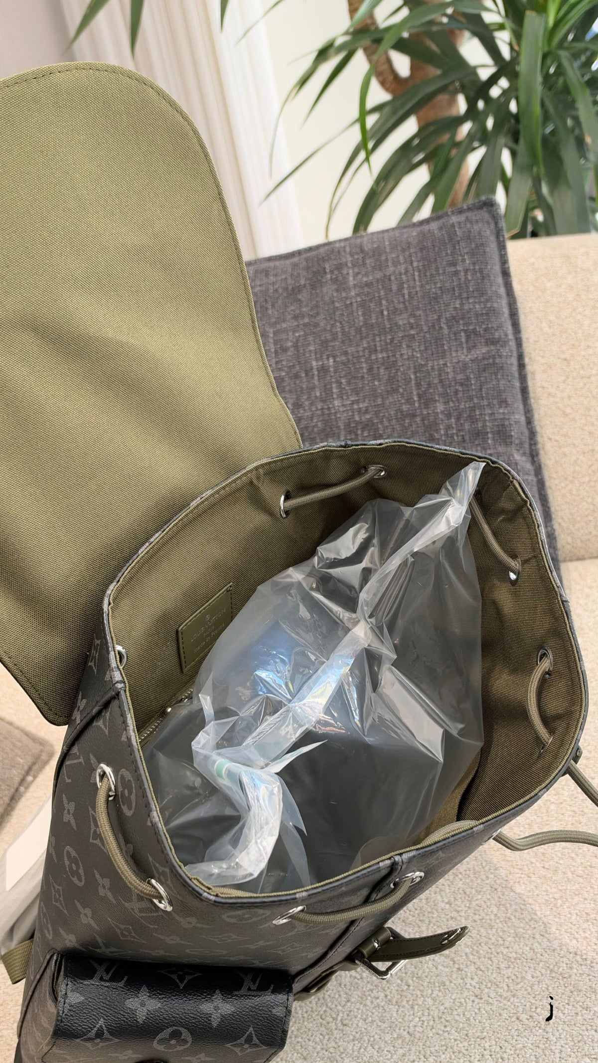 Monogram Utility Backpack with Olive Trim — view 1
