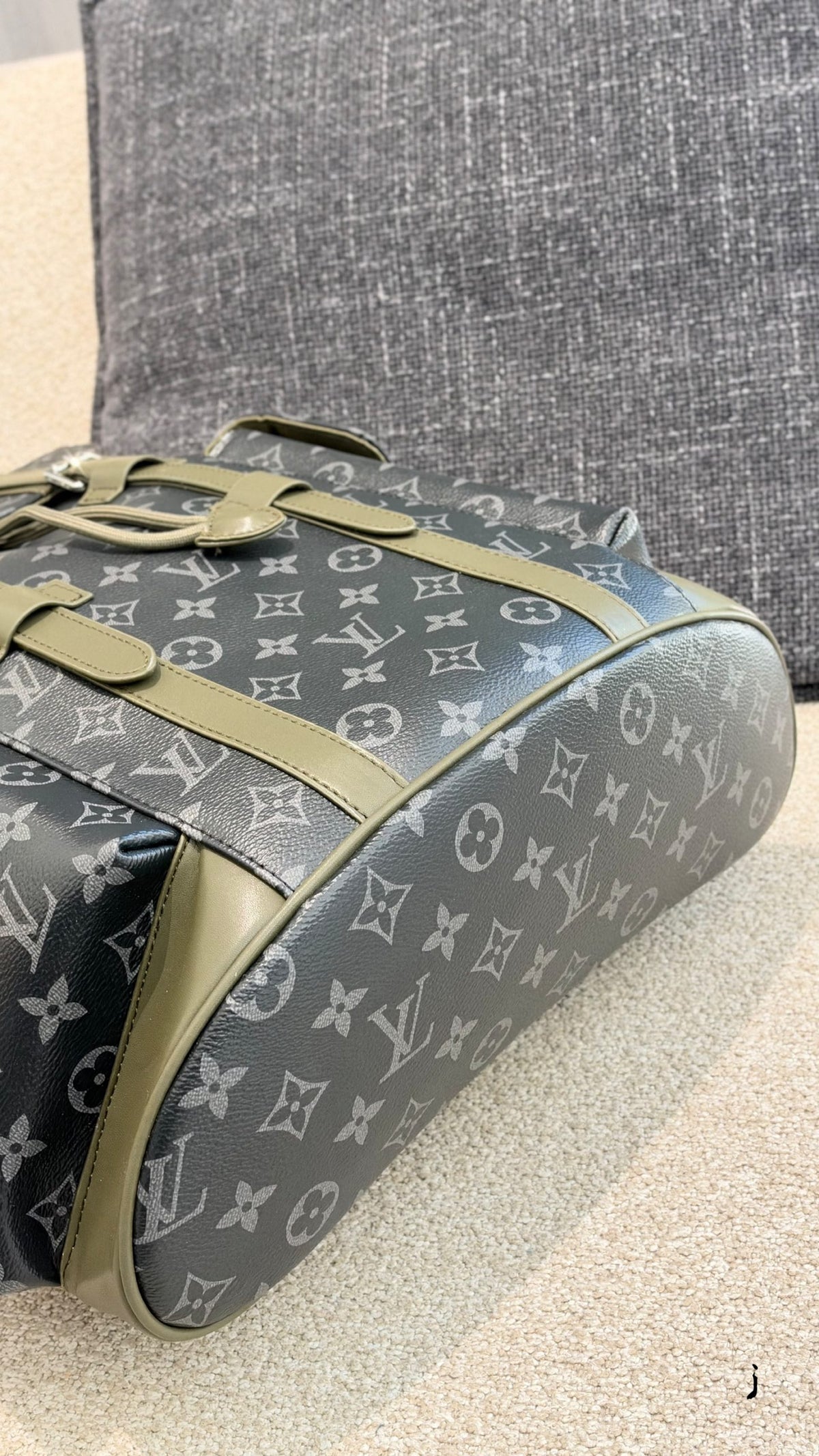 Monogram Utility Backpack with Olive Trim — view 3