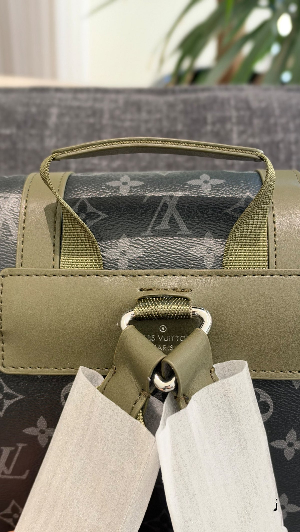 Monogram Utility Backpack with Olive Trim — view 4