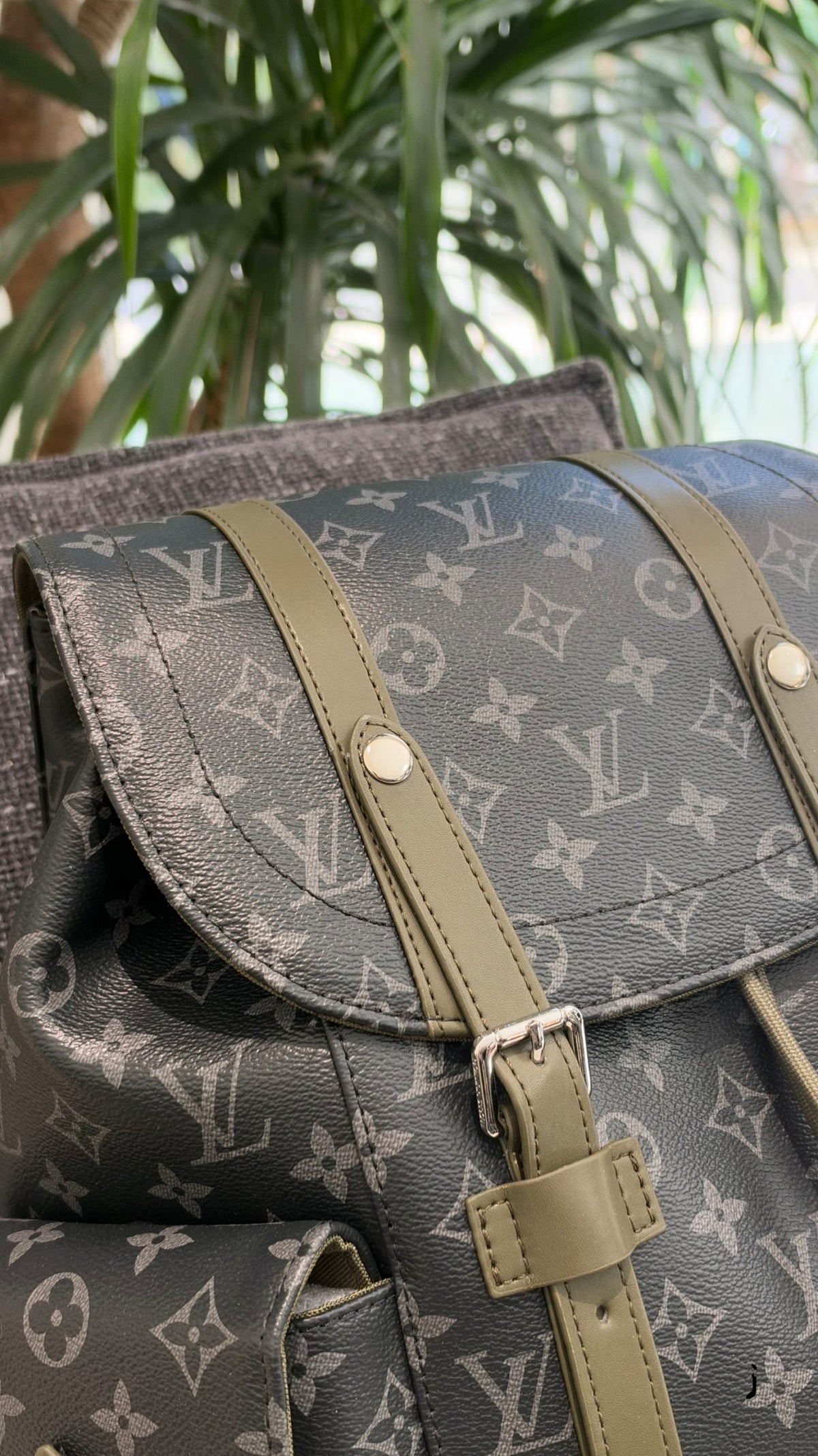 Monogram Utility Backpack with Olive Trim — view 5