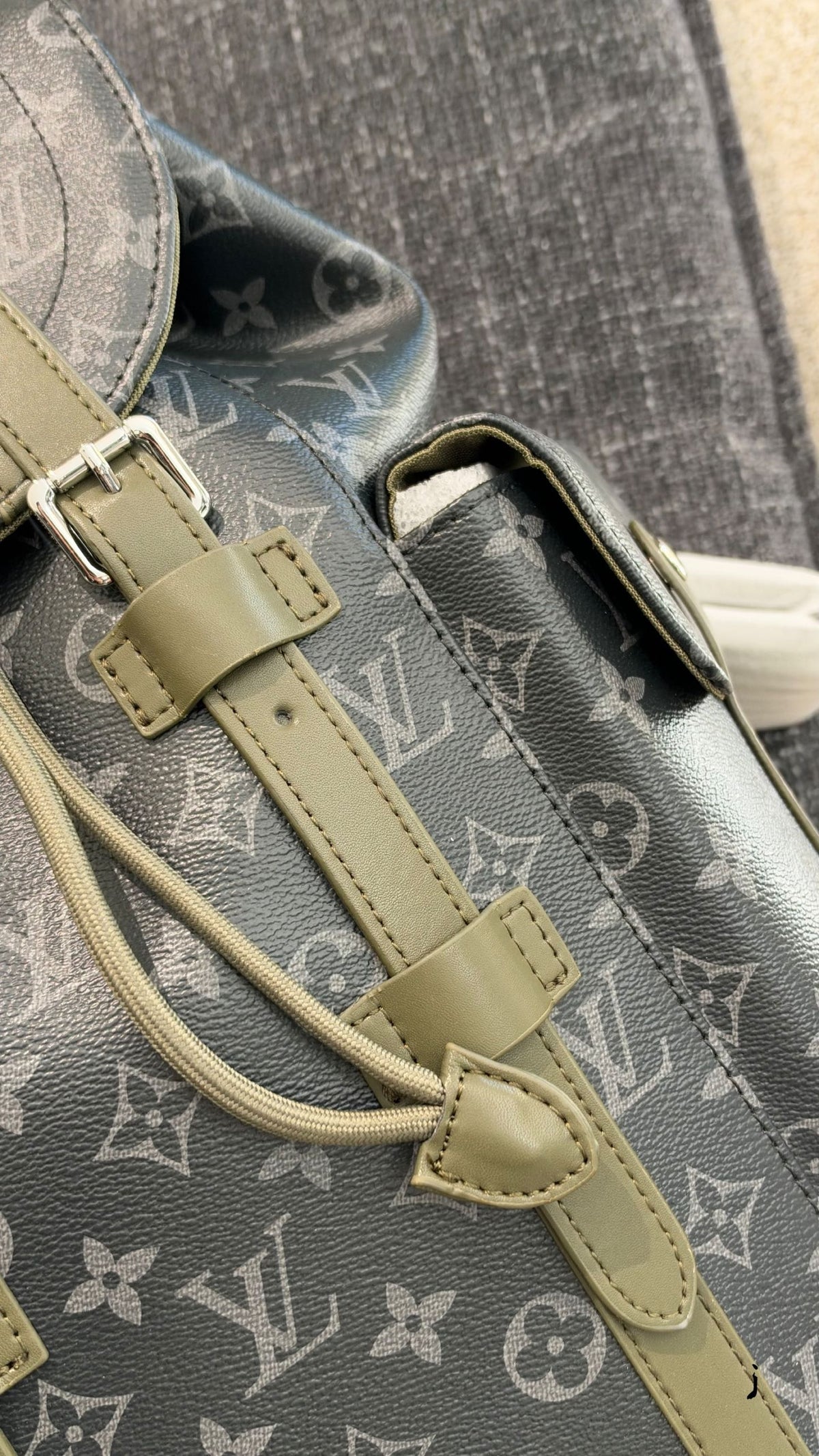 Monogram Utility Backpack with Olive Trim — view 6