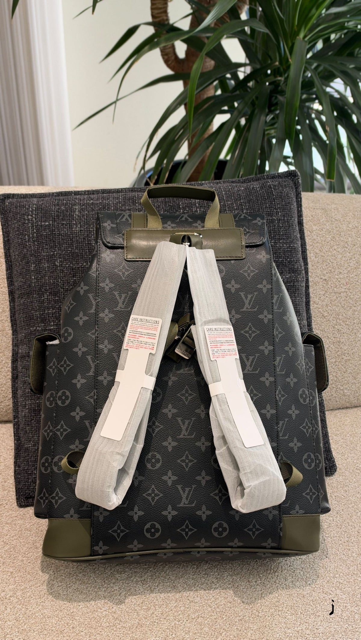 Monogram Utility Backpack with Olive Trim — view 7