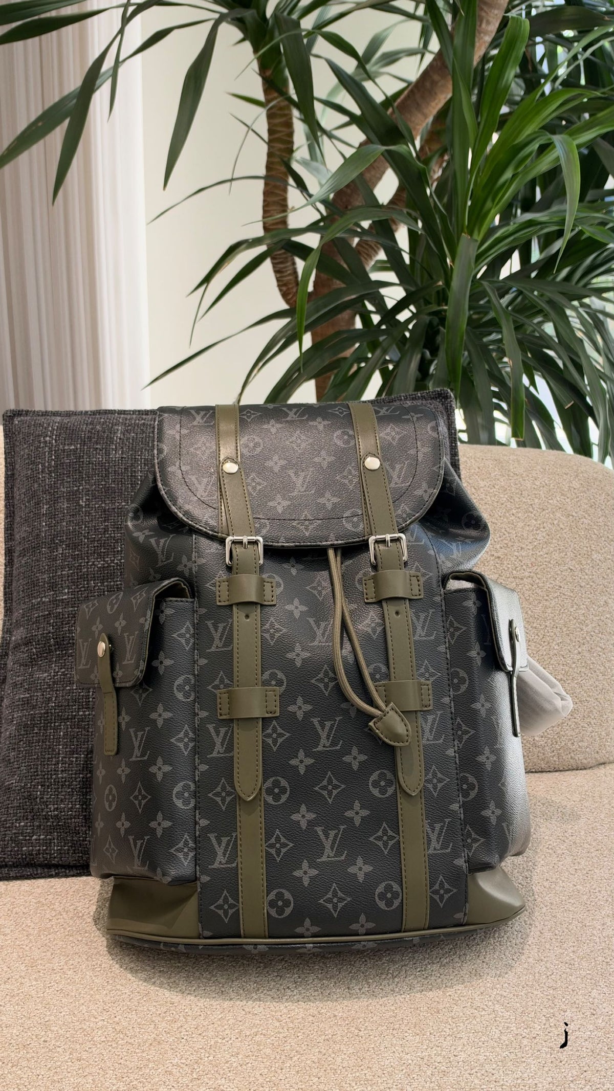 Monogram Utility Backpack with Olive Trim — view 8