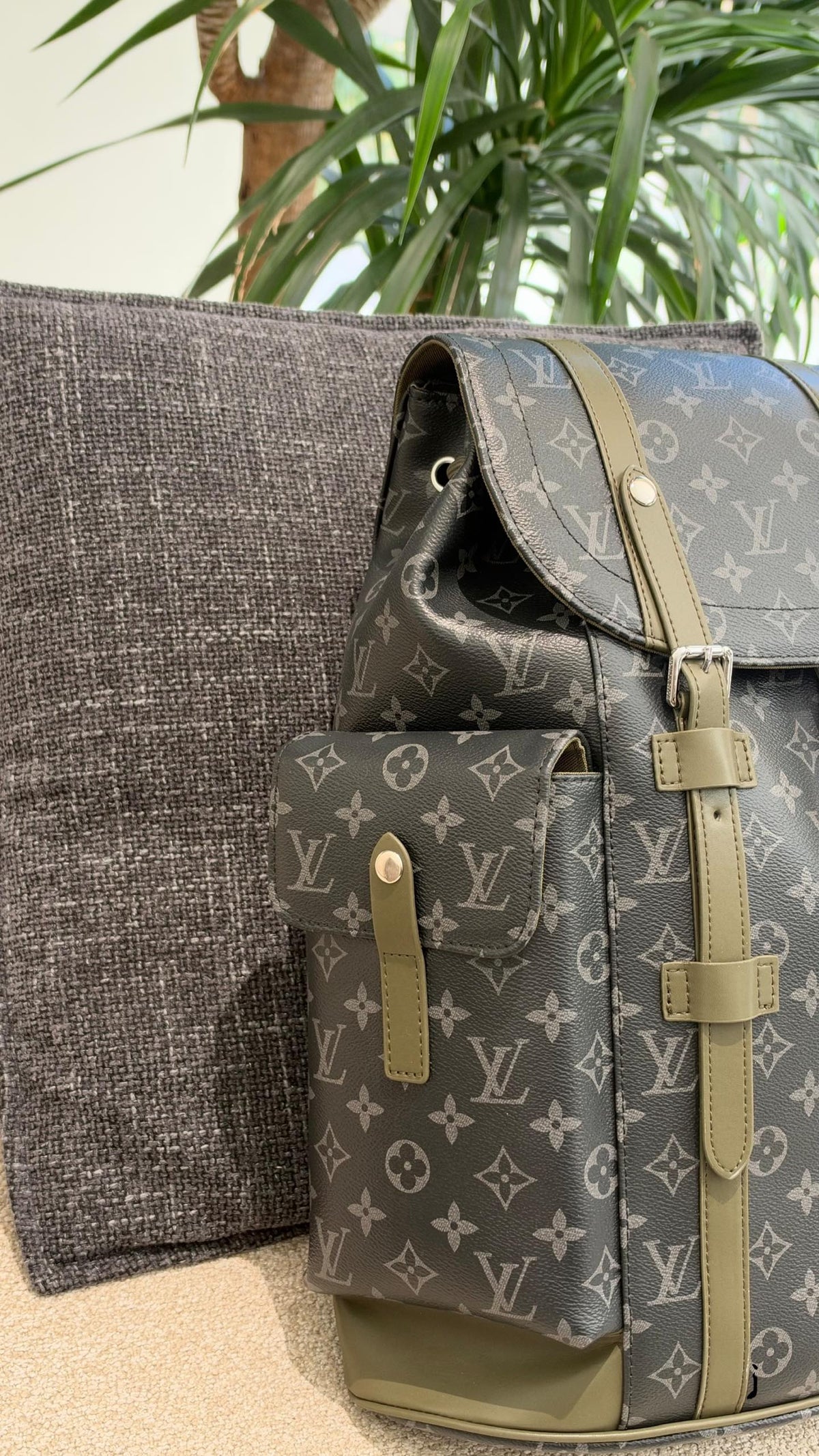 Monogram Utility Backpack with Olive Trim — view 9