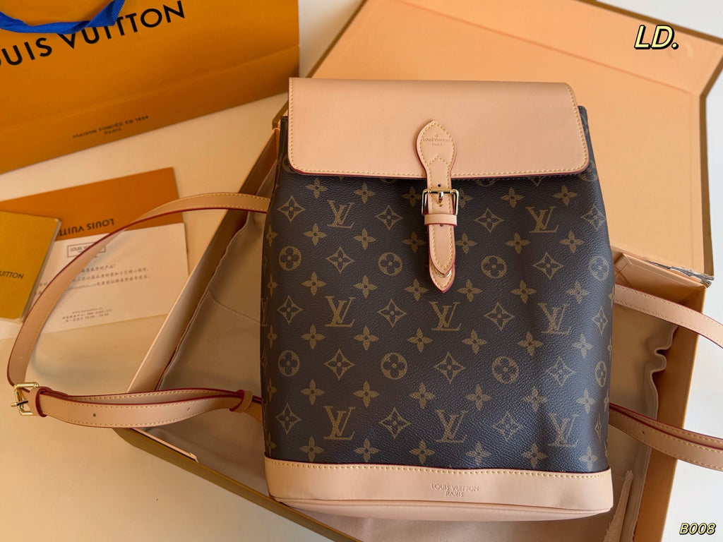 Monogram Flap Backpack with Tan Trim — view 3