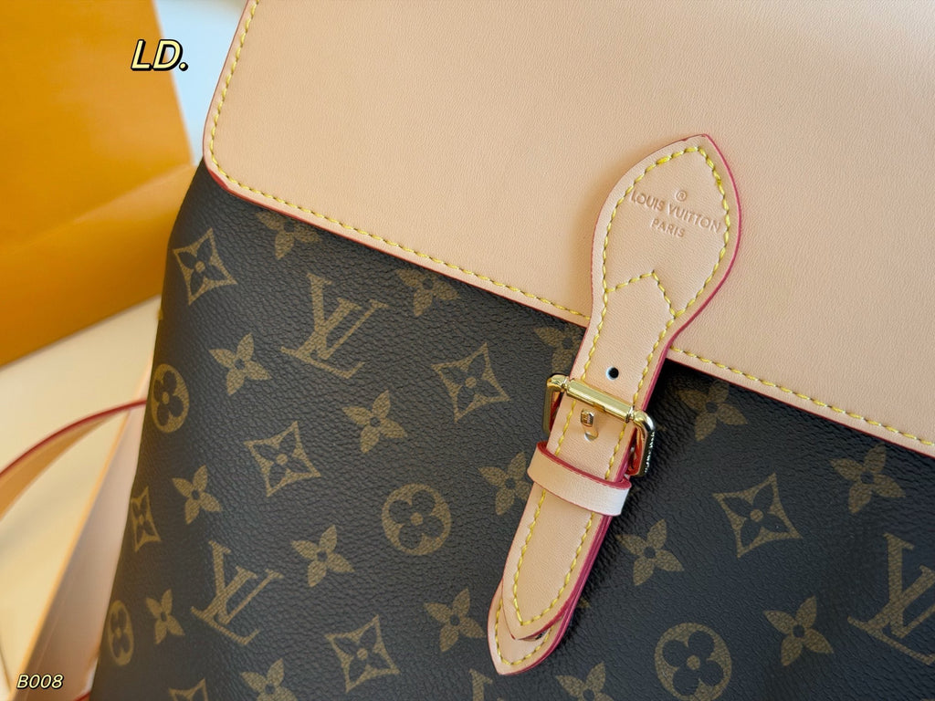 Monogram Flap Backpack with Tan Trim — view 5