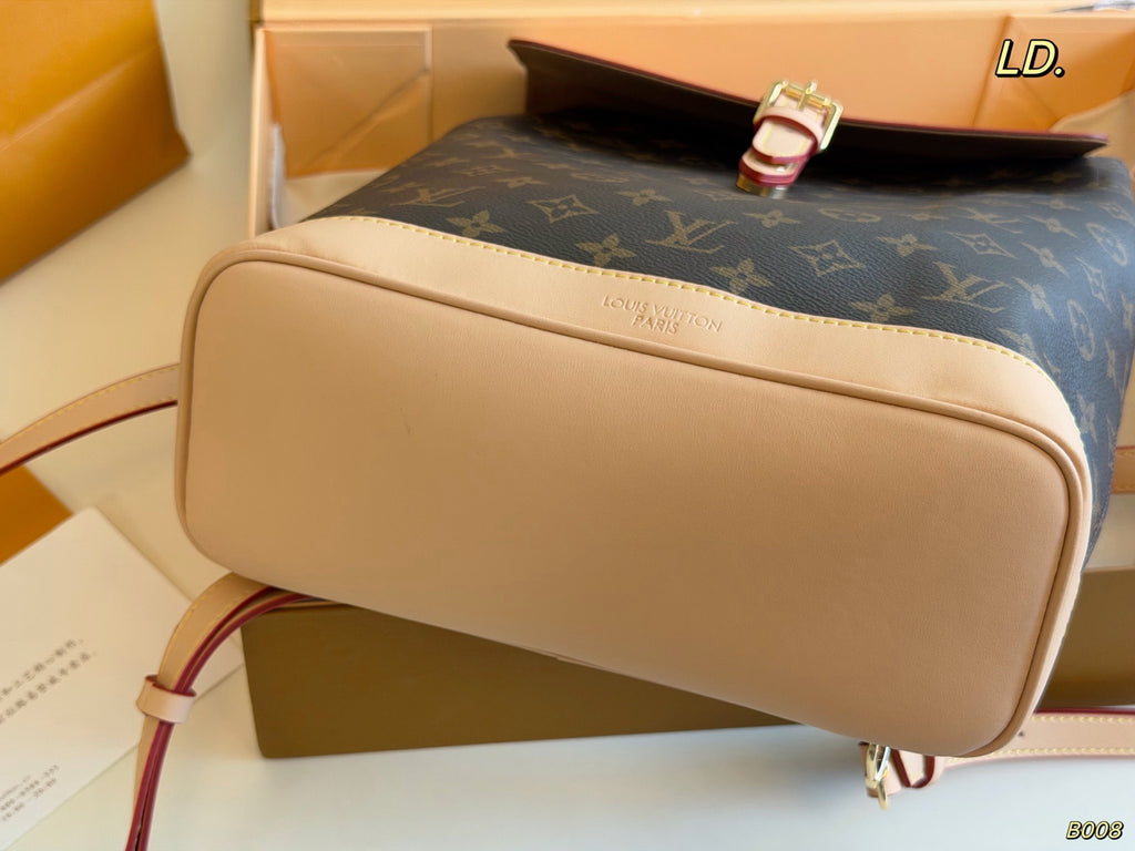 Monogram Flap Backpack with Tan Trim — view 7
