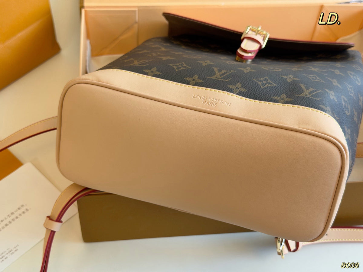 Monogram Flap Backpack with Tan Trim — view 7