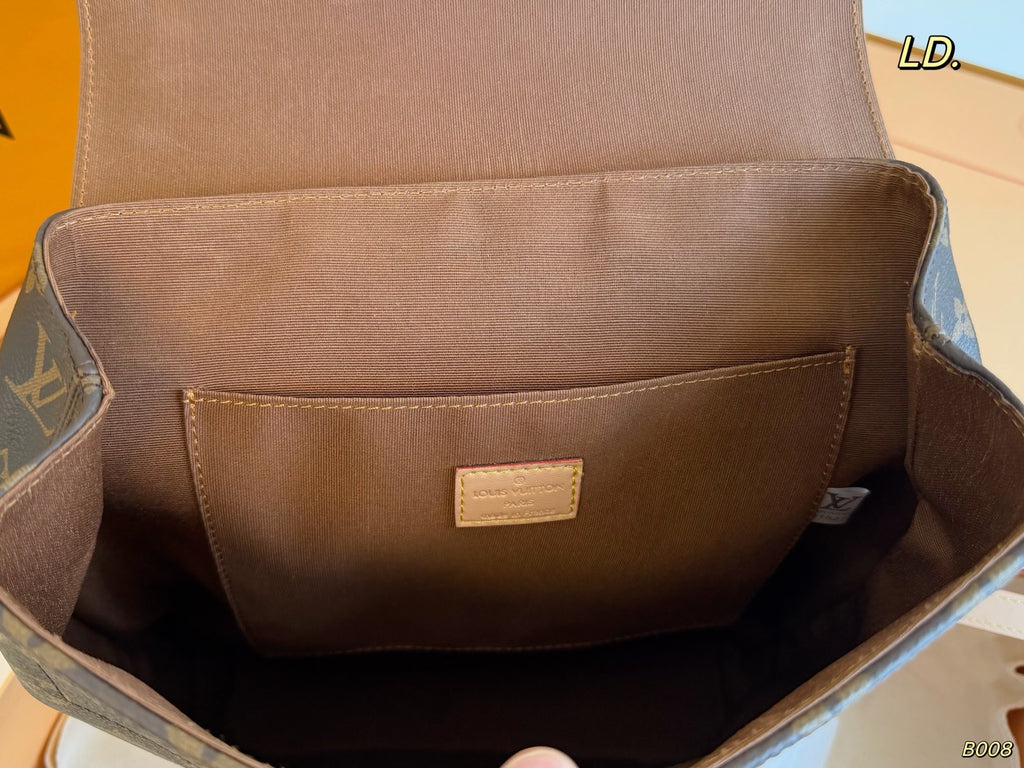 Monogram Flap Backpack with Tan Trim — view 8