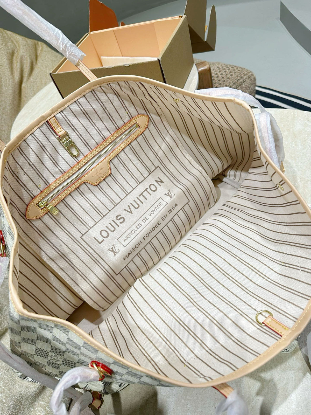 White Check Large Tote with Pouch — view 7
