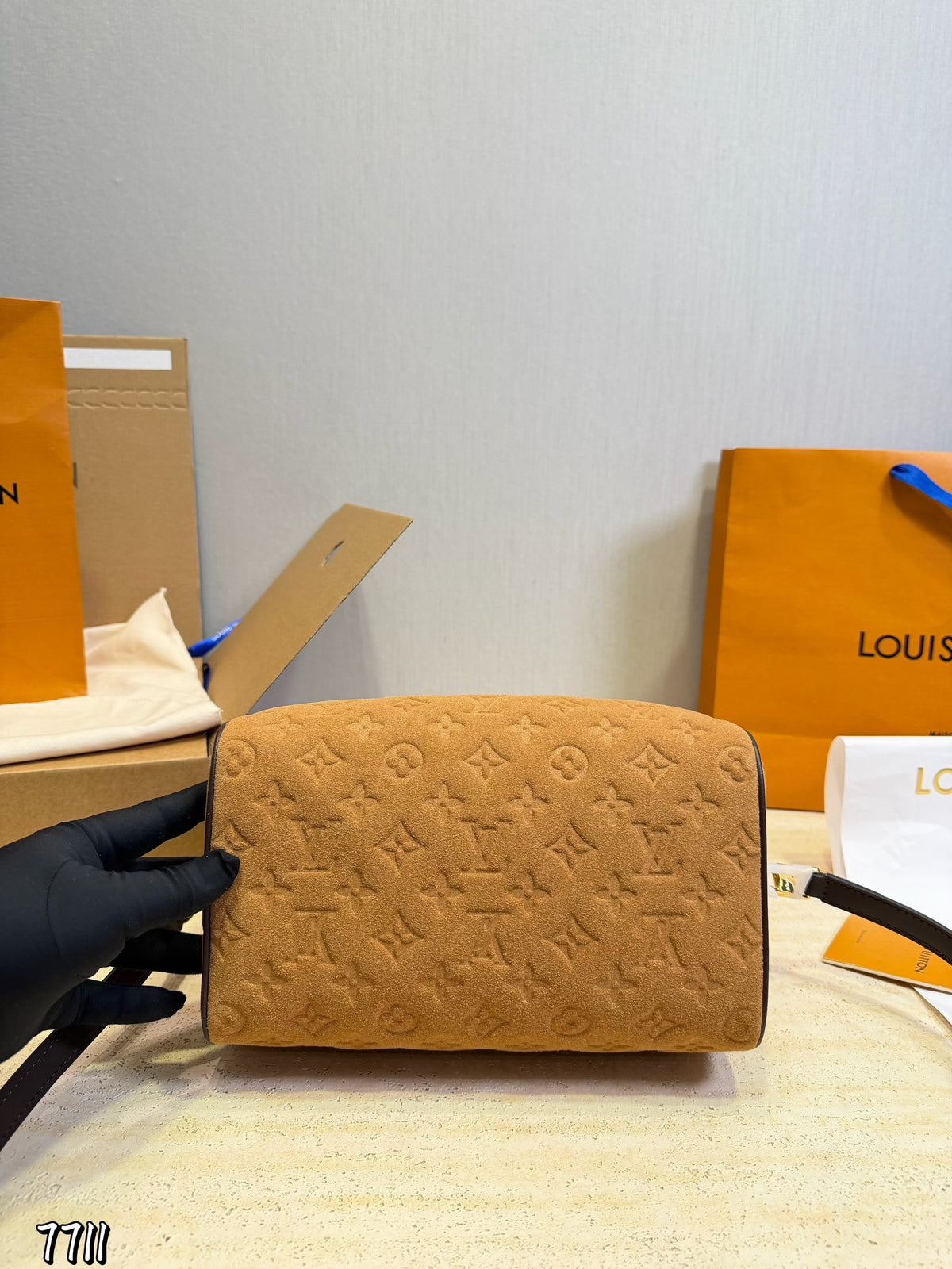 Suede Embossed Barrel Satchel — view 4