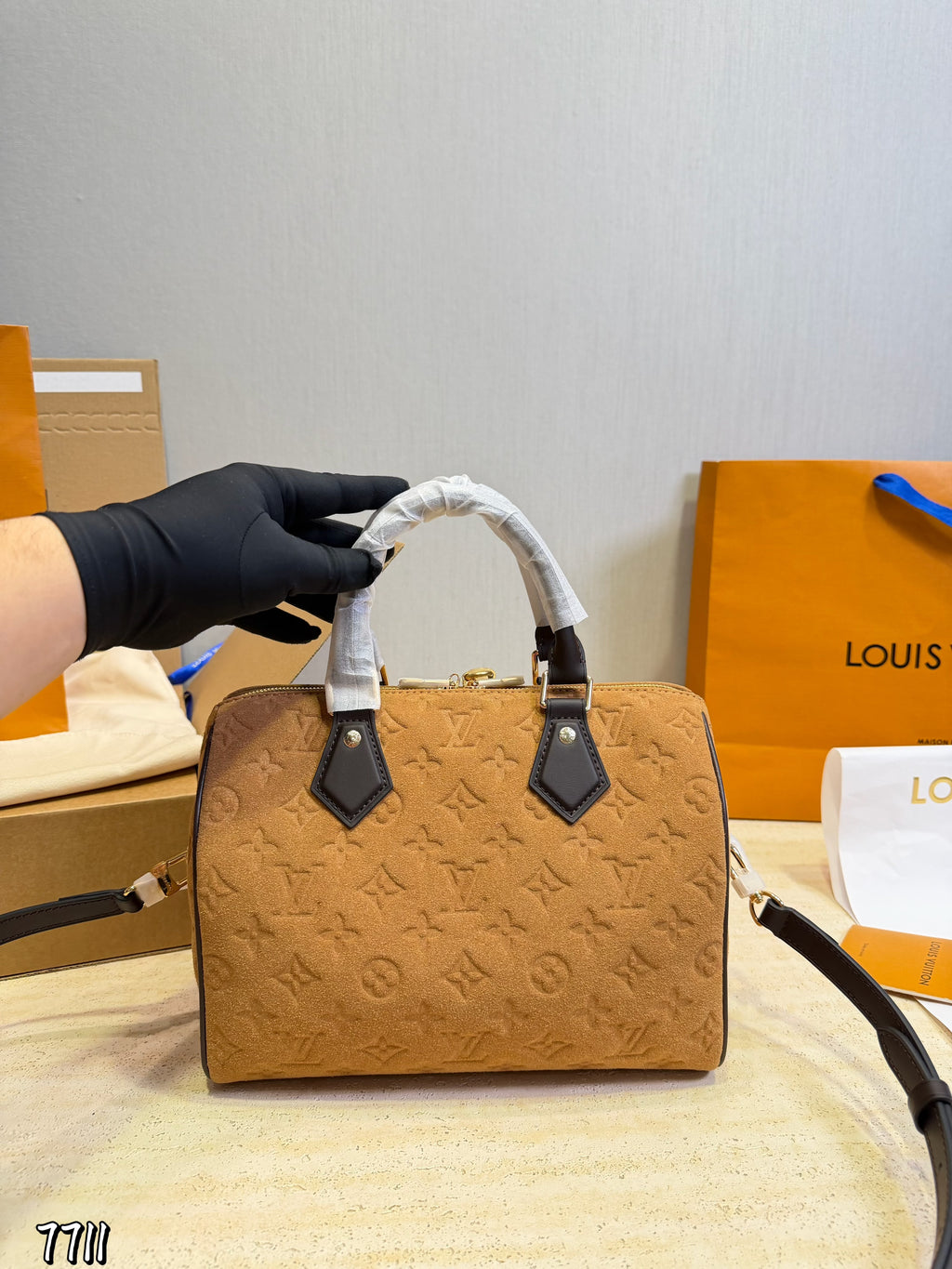 Suede Embossed Barrel Satchel — view 5