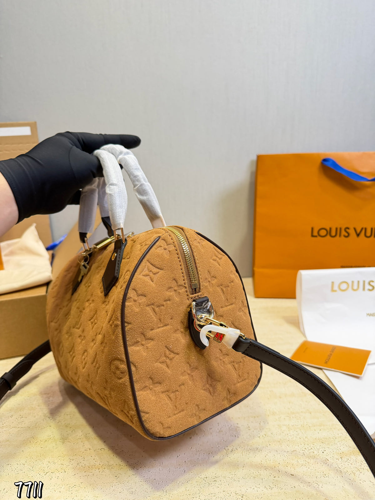 Suede Embossed Barrel Satchel — view 6